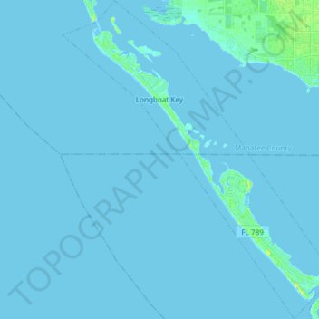 Topografische kaart Longboat Key, hoogte, reliëf