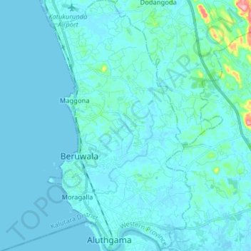 Topografische kaart Beruwala DS Division, hoogte, reliëf