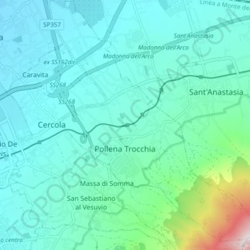 Topografische kaart Pollena Trocchia, hoogte, reliëf