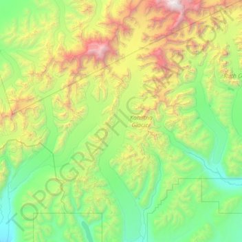 Topografische kaart Kahiltna Glacier, hoogte, reliëf