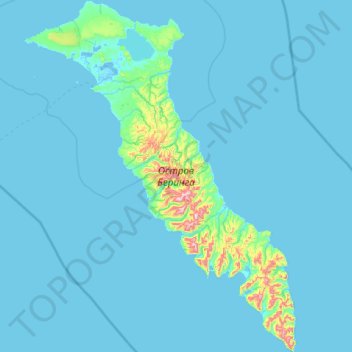 Topografische kaart Beringinsel, hoogte, reliëf