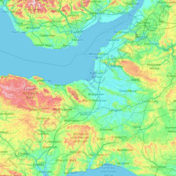 Topografische kaart Somerset, hoogte, reliëf