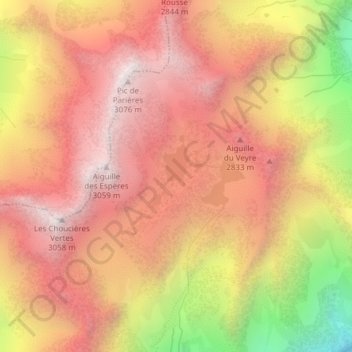 Topografische kaart Lacs de Crupillouse, hoogte, reliëf