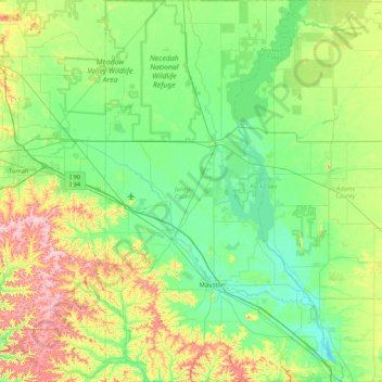 Topografische kaart Juneau County, hoogte, reliëf