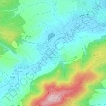 Topografische kaart Bernshausen, hoogte, reliëf