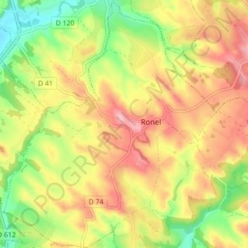 Topografische kaart Ronel, hoogte, reliëf