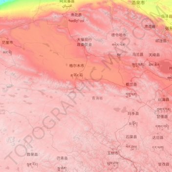 Topografische kaart Préfecture autonome mongole et tibétaine de Haixi, hoogte, reliëf
