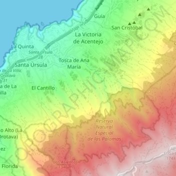 Topografische kaart La Victoria de Acentejo, hoogte, reliëf