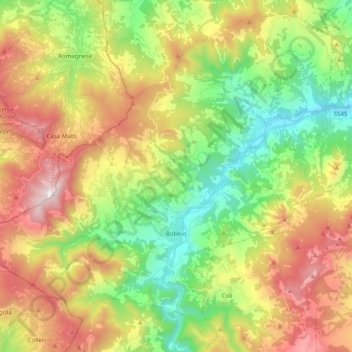 Topografische kaart Bobbio, hoogte, reliëf