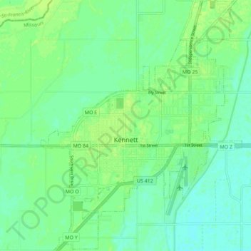 Topografische kaart Kennett, hoogte, reliëf