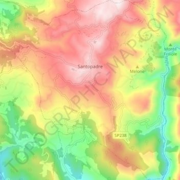 Topografische kaart Santopadre, hoogte, reliëf