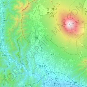 Topografische kaart 富士宮市, hoogte, reliëf