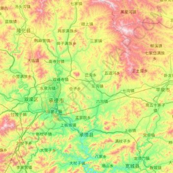 Topografische kaart Chengde County, hoogte, reliëf
