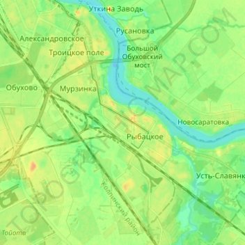 Topografische kaart округ Рыбацкое, hoogte, reliëf