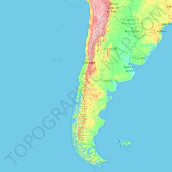 Topografische kaart Chili, hoogte, reliëf
