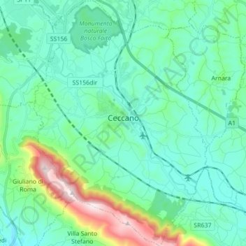 Topografische kaart Ceccano, hoogte, reliëf