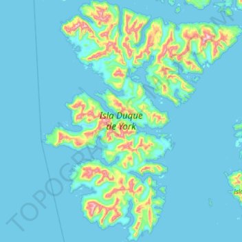 Topografische kaart Isla Duque de York, hoogte, reliëf