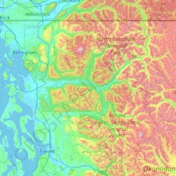 Topografische kaart Skagit County, hoogte, reliëf