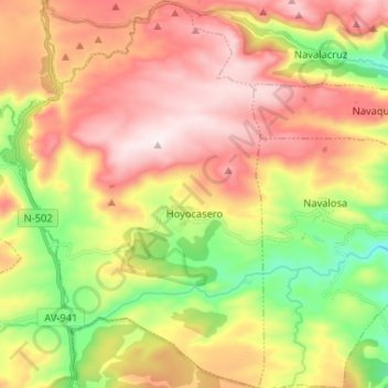 Topografische kaart Hoyocasero, hoogte, reliëf