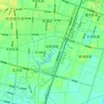 Topografische kaart Zhanqian Subdistrict, hoogte, reliëf