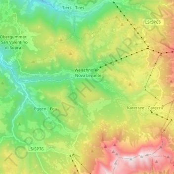 Topografische kaart Welschnofen - Nova Levante, hoogte, reliëf