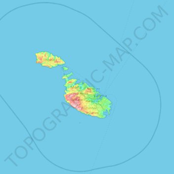 Topografische kaart Malta, hoogte, reliëf