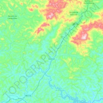 Topografische kaart Laranjal, hoogte, reliëf
