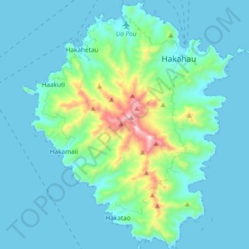Topografische kaart Ua Pou, hoogte, reliëf