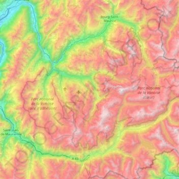 Topografische kaart Vanoise massif, hoogte, reliëf