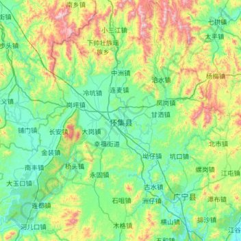 Topografische kaart Huaiji County, hoogte, reliëf