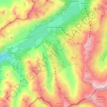 Topografische kaart Sils im Engadin/Segl, hoogte, reliëf