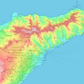 Topografische kaart Santa Cruz de Tenerife, hoogte, reliëf