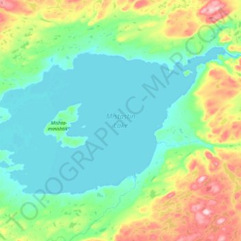 Topografische kaart Mistastin Lake, hoogte, reliëf