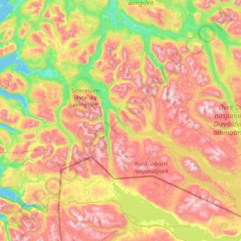Topografische kaart Troms, hoogte, reliëf