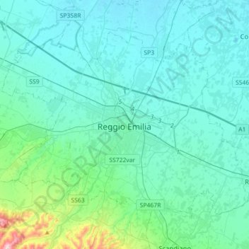 Topografische kaart Reggio Emilia, hoogte, reliëf