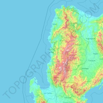 Topografische kaart Ilocos Region, hoogte, reliëf