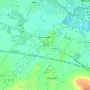 Topografische kaart Fenstanton, hoogte, reliëf