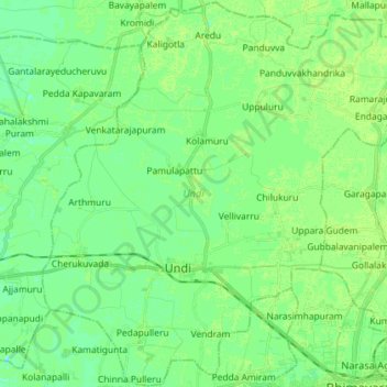 Topografische kaart Undi, hoogte, reliëf