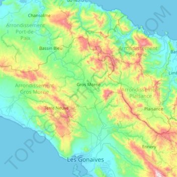 Topografische kaart Arrondissement Gros Morne, hoogte, reliëf