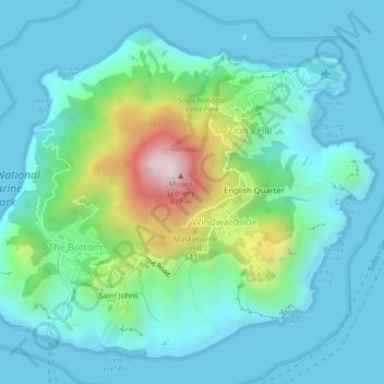 Topografische kaart Saba, hoogte, reliëf