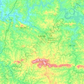 Topografische kaart Lavras, hoogte, reliëf