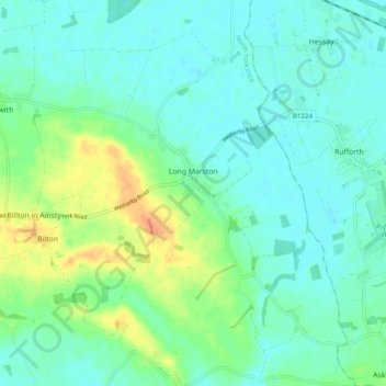 Topografische kaart Long Marston, hoogte, reliëf