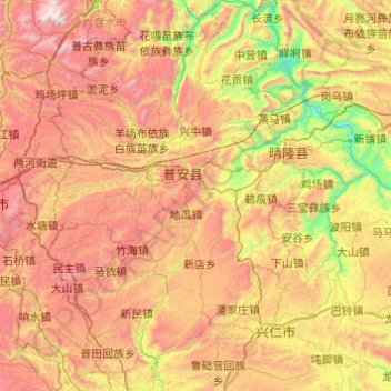 Topografische kaart 普安县, hoogte, reliëf