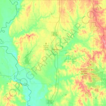 Topografische kaart Sullivan County, hoogte, reliëf