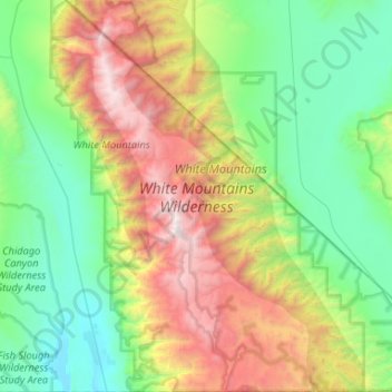Topografische kaart White Mountains Wilderness Area, hoogte, reliëf