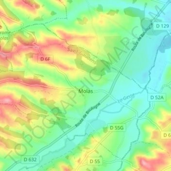 Topografische kaart Molas, hoogte, reliëf