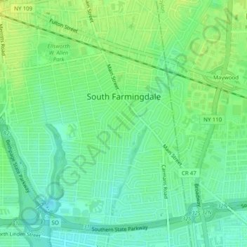 Topografische kaart South Farmingdale, hoogte, reliëf