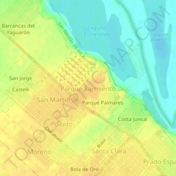 Topografische kaart Parque Sarmiento, hoogte, reliëf