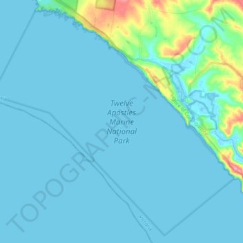 Topografische kaart Twelve Apostles Marine National Park, hoogte, reliëf