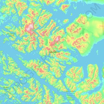 Topografische kaart Isla Riesco, hoogte, reliëf